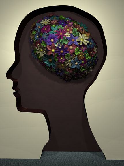 3d self portrait with flowers and head using maya by emily metruck