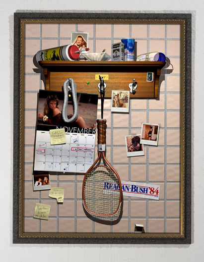 3d render locker room trompe l'oeil after william harnett using maya after the hunt