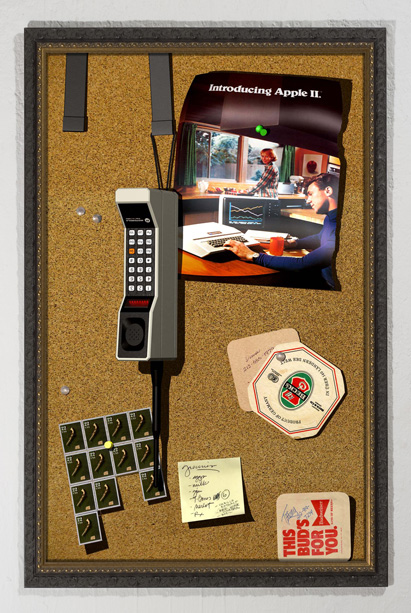 3d render retro cell phone nokia trompe l'oeil after william harnett using maya faithful colt